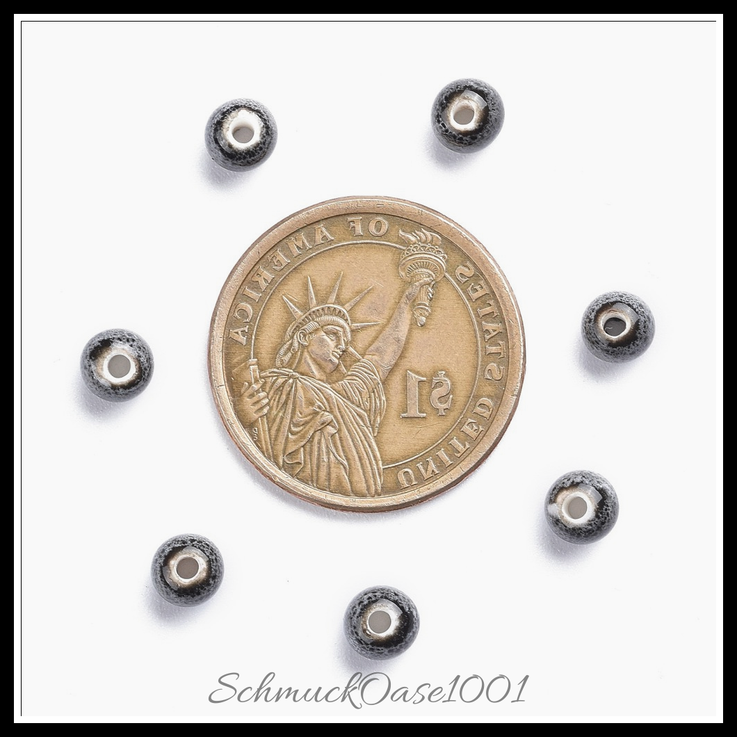 Phantasie antik glasiertem porzellan perlen, rund, grau, 20 stk. aus 6 mm, bohrung: 1.5 mm in den farben porzellan, glasiert