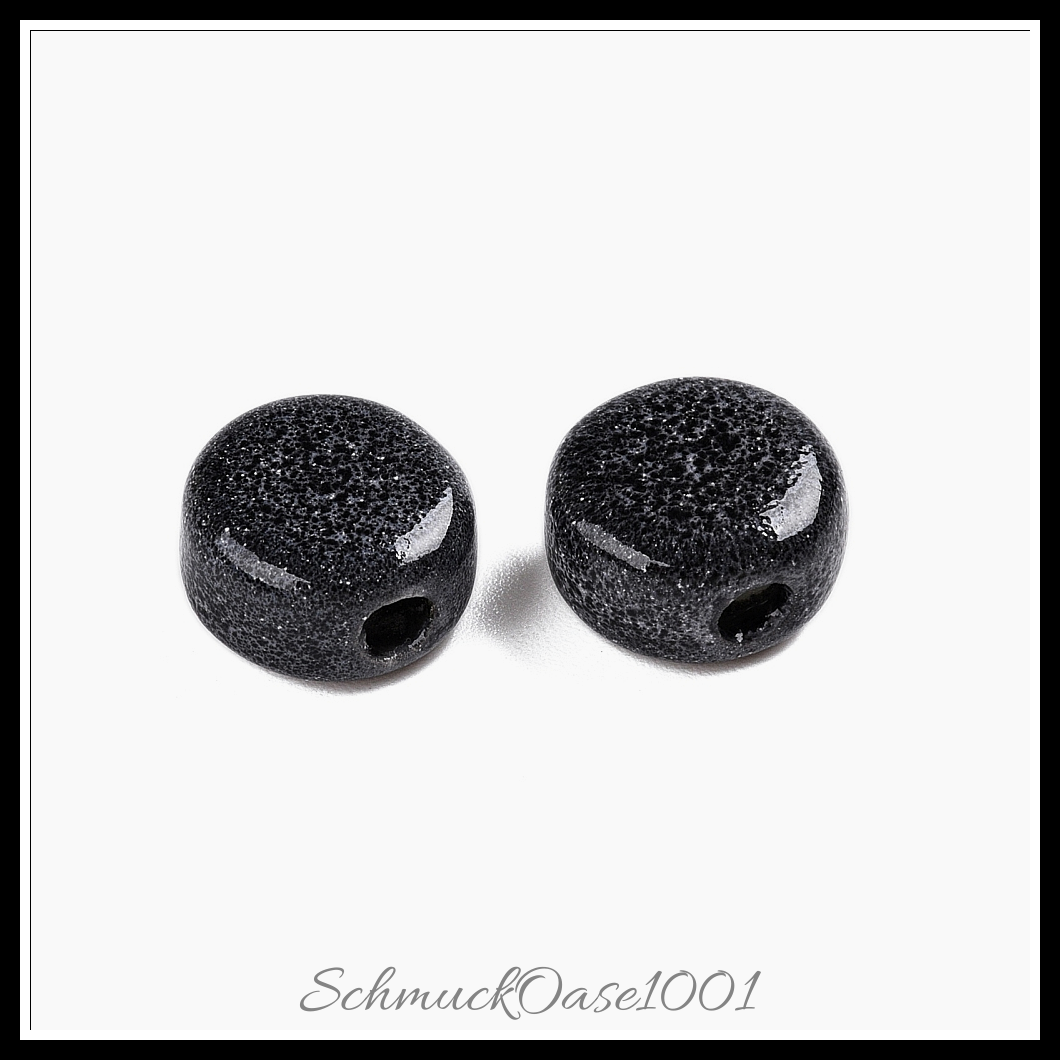 Manuell porzellan perlen, antik glasiert, flachrund, dunkelrot, 14 stk., aus dunkelrot in der farbe antik glasiertes porzellan und größe 12x7 mm, bohrung: 3 mm