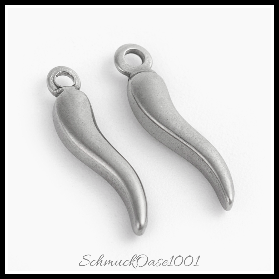304 edelstahl anhänger, füllhorn / italienisches horn cornicello, 20 stk.