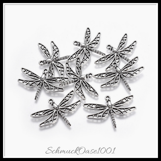 Tibetischer stil aluminium anhänger, libelle, antik silber, 18 stk. in den farben aluminium, cadmiumfrei, nickelfrei, bleifrei