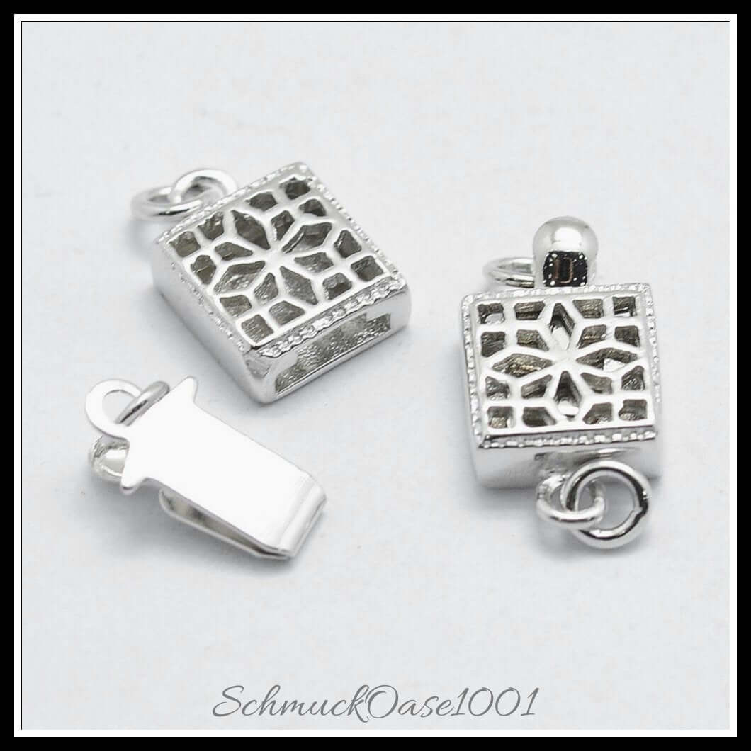 925 sterling silber boxschließen – viereck / 14.5x8x3 mm / 2 sets, aus sterling silber 925 / boxverschluss, viereck, geschnitzt in der farbe platinfarbe und größe 14.5x8x3 mm, loch: 1 mm / 2 sets, perfekt für die herstellung individueller ketten und armbänder