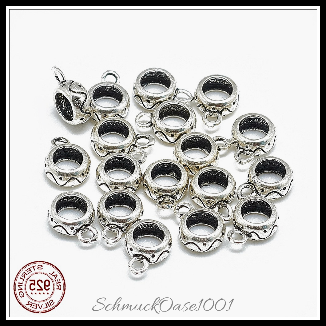 Thai 925 sterling silber aufhänger verbinder, donut – 5 stk. in den farben thailändisches 925 sterling silber, aufhänger, donut, antik silber