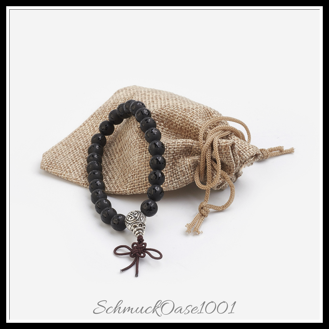 Naturachat stretch-armband mit guru-perlen-set in den größen antik silber