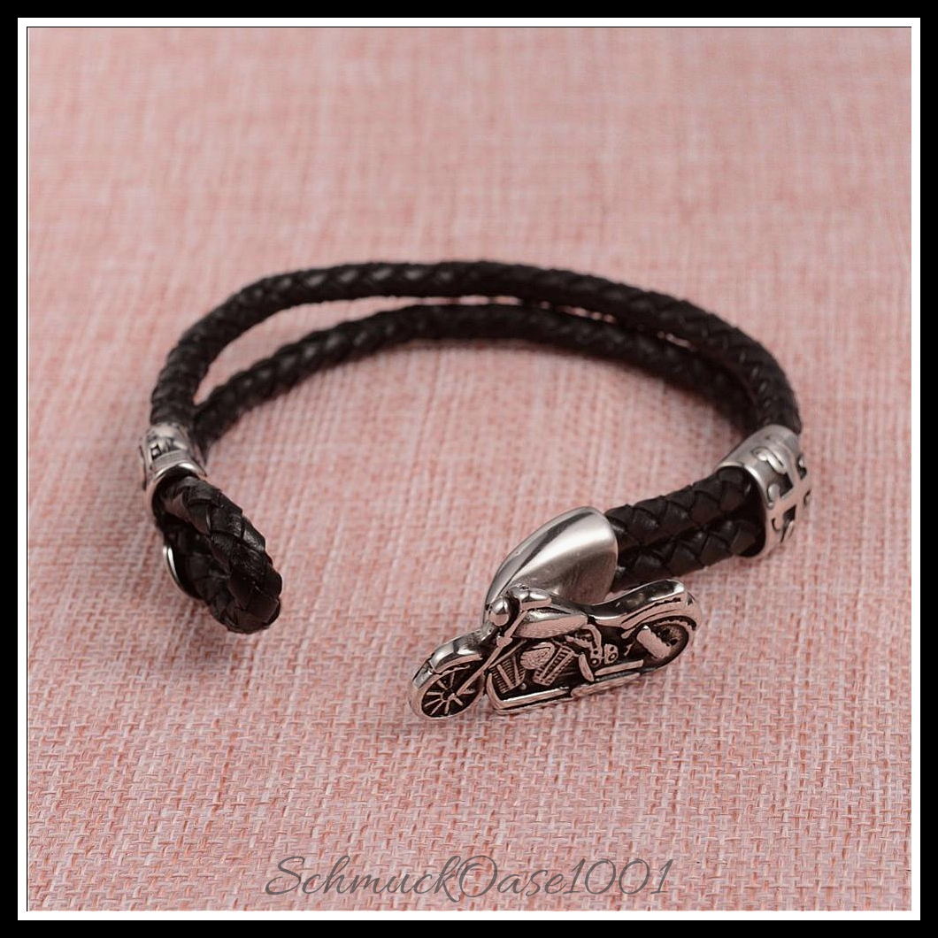 Geflochtenes multi-strang lederarmband mit edelstahl-motorradverschluss in den größen antik silber, schwarz