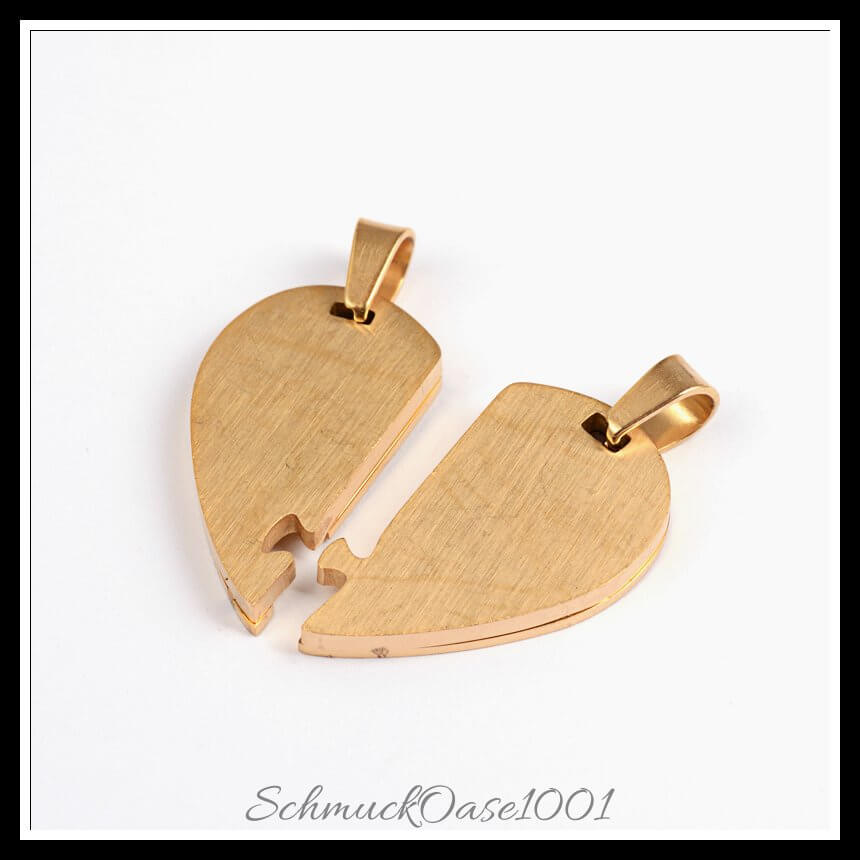 Split edelstahl anhänger – herz „i love you“ – 25x28x3 mm / 1 set, aus edelstahl 304 / herz, paar, i love you in der farbe gold und größe 25x28x3 mm, loch: 7x4 mm / 1 set