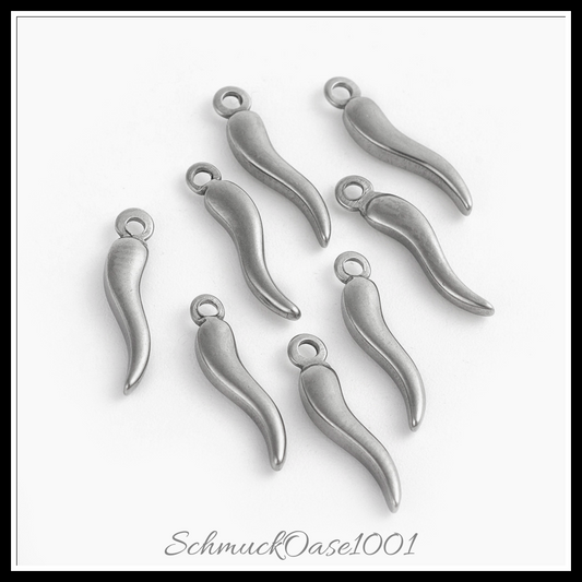 304 edelstahl anhänger, füllhorn / italienisches horn cornicello, 20 stk. in den farben 304 edelstahl