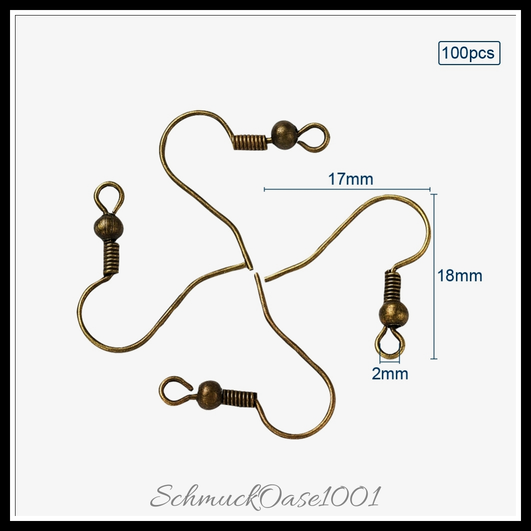 Messing ohrhaken – 18x17x0.8 mm bohrung: 2 mm 50 stk., aus antik bronze in der farbe messing, ohrhaken und größe 18x17x0.8 mm bohrung: 2 mm 50 stk.