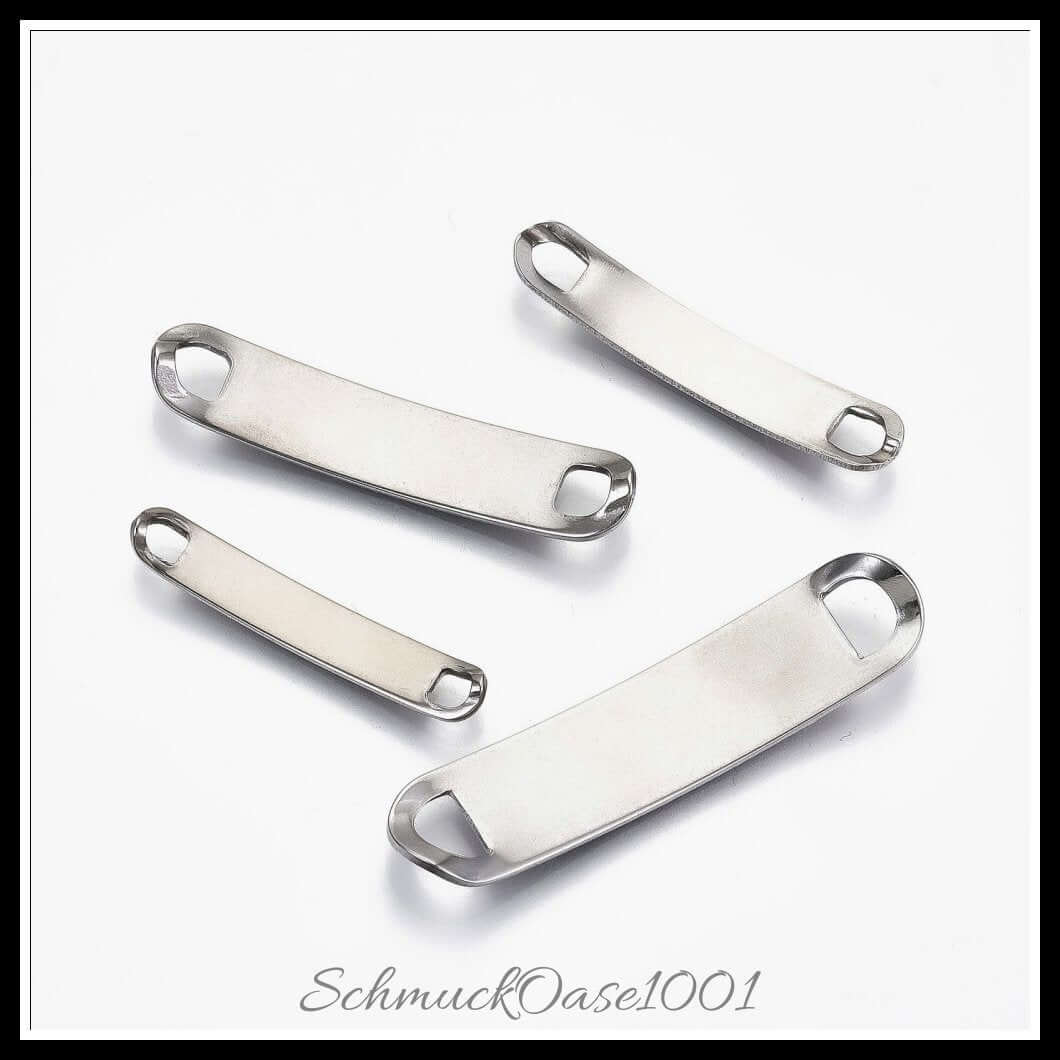 201 edelstahl verbindungsstecker – rechteck oval / gemischte größen – 12 stück, aus edelstahl 201 / rechteck oval, stempelbar in der farbe edelstahl farbe und größe 39–45x5–10x4–5 mm, loch: 3–4x3–6 mm / 12 st.