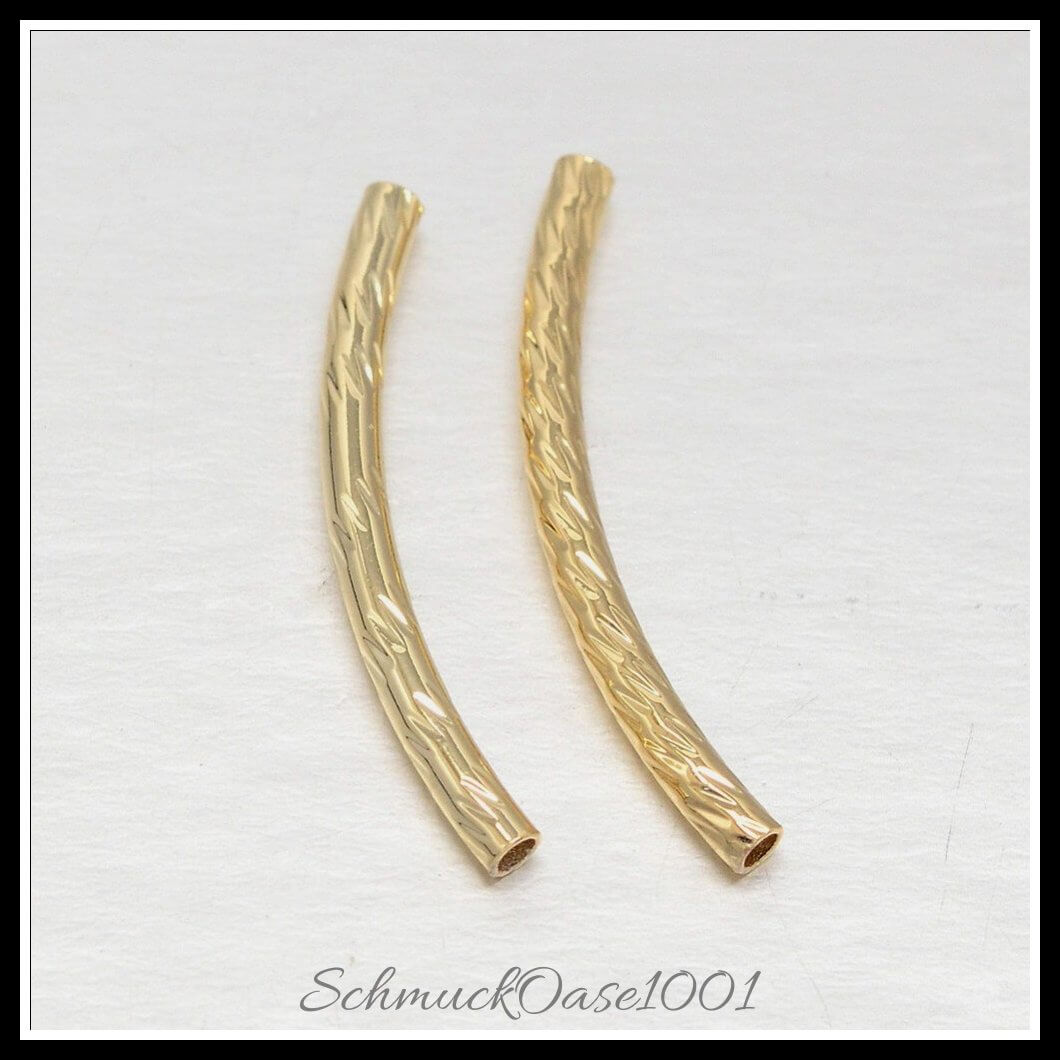 Messing rohrperlen – gebogen / 25x2 mm / 20 stück, aus messing / gebogen, realvergoldet, schadstofffrei in der farbe gold und größe 25x2 mm, loch: 1.5 mm / 20 st.