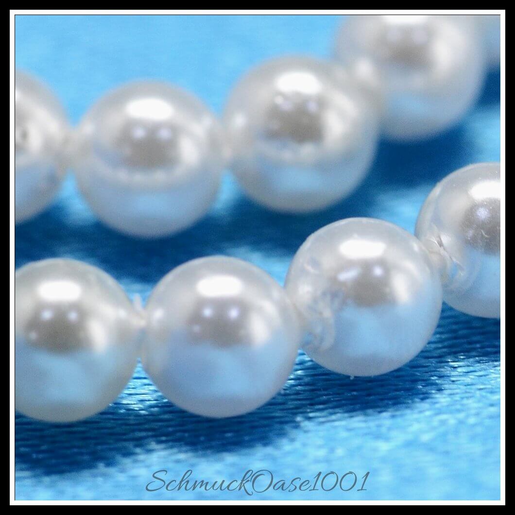 Shellperlenstränge – rund / ø3 mm / 2 stränge, aus muschelkernperlen / rund, weiß in der farbe weiß und größe ø3 mm, loch: 0.5 mm, ca. 110 stück / strang / 2 stränge
