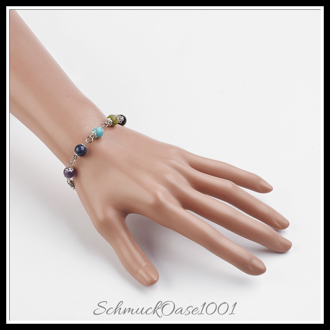 Natürliche und synthetische mischsteinarmbänder – chakras-stil – 190 mm – 1 stk. aus 7-1/2 zoll (190 mm), 1 stk.