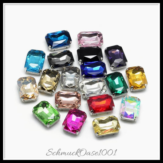 Nähen auf glas-strass – achteck / 10x8 – 25x18 mm – 14–20 stück je größe, in der farbe glas, strass, messingstifte, facettiert, achteck, platiniert, kreativ und vielseitig einsetzbar
