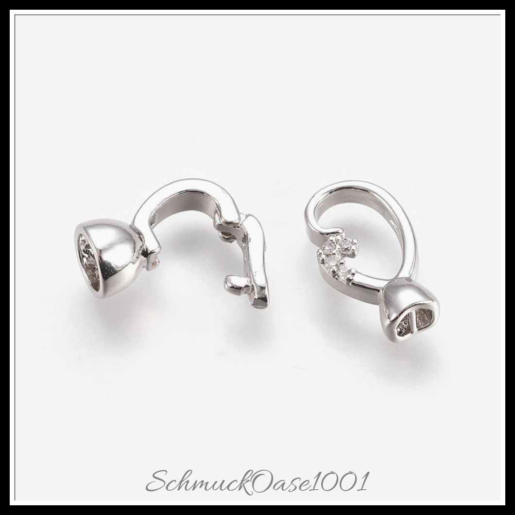 Messing-klammern mikro pflastern zirkonia, oval, echt platiniert – 2 sets, aus transparent in der farbe messing, klammern, mikro pflastern, zirkonia, oval, echt platiniert und größe 22.5 mm innen: 3 mm und 4 mm 2 sets, perfekt für die herstellung individueller ketten und armbänder