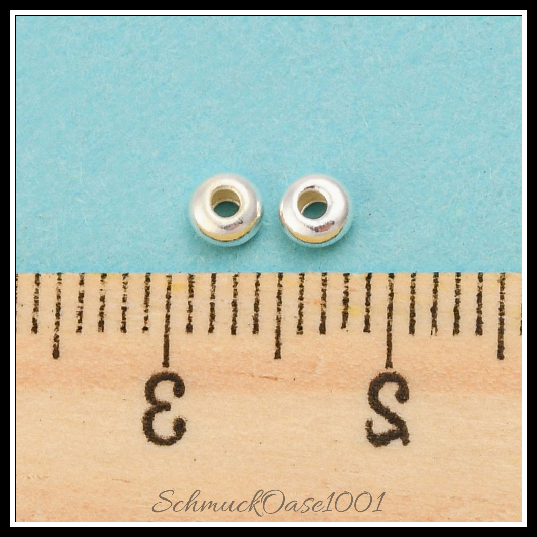 925 sterling silber zwischenperlen, donut, silber – 50 stk. aus 3x2 mm, bohrung: 1 mm