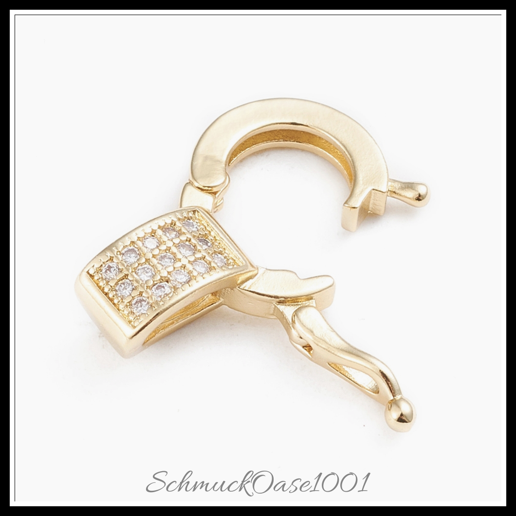 Messing micro pave zirkonia twister verschlüsse, golden – 2 stk., aus gold in der farbe messing, verschlüsse, micro pave, zirkonia, twister, langlebig plattiert, golden und größe 18x13.5x6 mm, bohrung: 5.5x3.5 mm, perfekt für die herstellung individueller ketten und armbänder