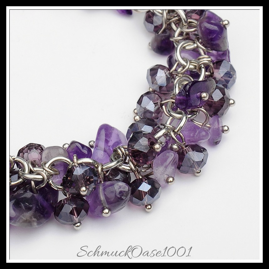 Amethyst armband mit glasperlen & messing-karabiner