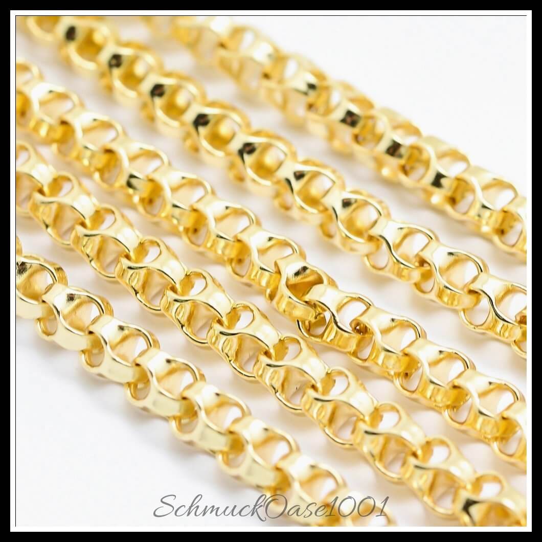 Messingkette – umweltfreundlich, langlebig plattiert / ø4 mm – 1 meter, in der farbe messing, echtes gold plattiert, rund, umweltfreundlich