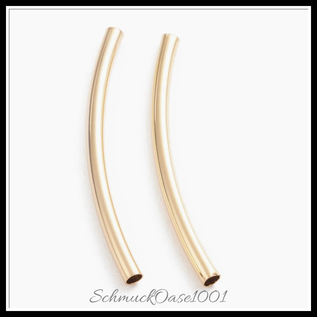 Messingrohrperlen – tube / 30x2 mm / 20 stück, aus messing / gebogen, 24k vergoldet in der farbe gold und größe 30x2 mm, loch: 1.5 mm / 20 st.