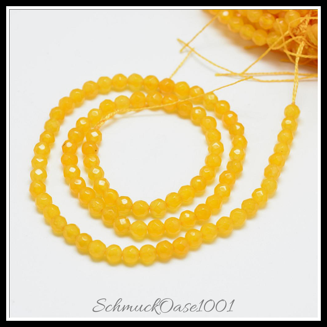 Natürliche jadeperlen, gefärbt, facettiert – rund, 4 mm, verschiedene farben, aus golden in der farbe natuerliche weisse jade, gefaerbt, facettiert, rund und größe 4 mm bohrung: 1 mm ca. 90 stk pro strang 14.9 zoll 2 stränge, ausdrucksstark und ideal für auffällige designs