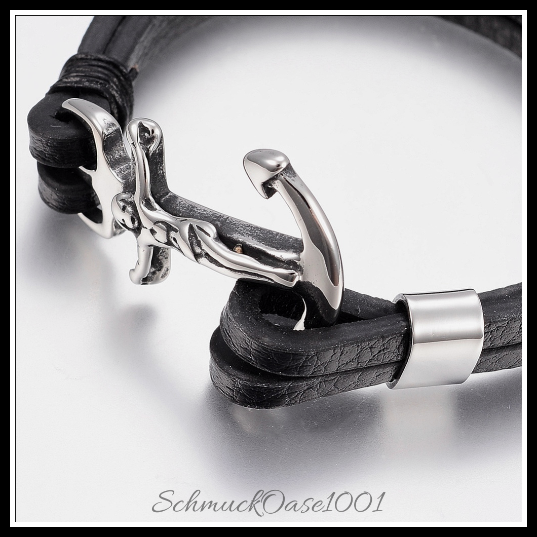 Mehrstrang lederarmband mit edelstahl-ankerverschluss