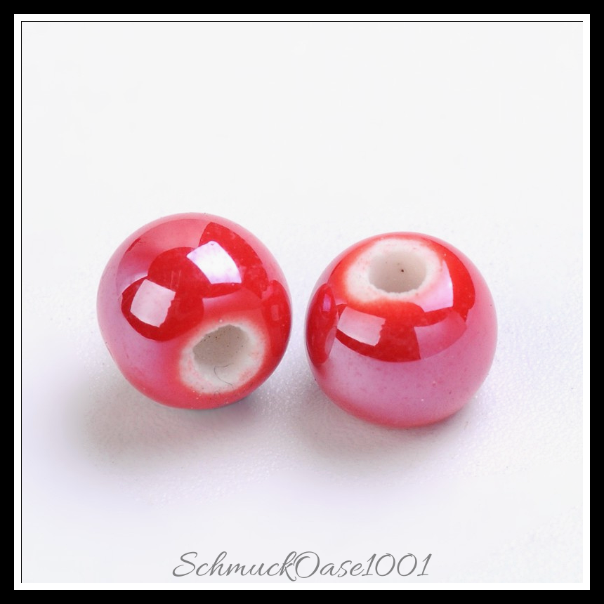 Pearlized handgefertigte porzellan runde perlen, orange rot, 80 stk.