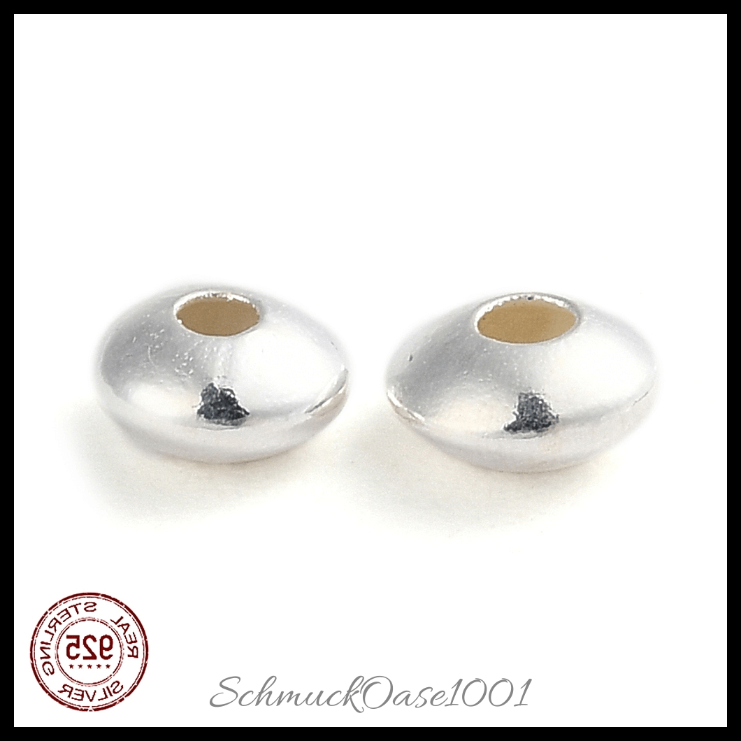 Flachrunde 925 sterling silber perlen – silberfarben, 4x2 mm (20 stk.), aus 925 sterling silber / flachrund / zwischenperlen in der farbe silbern silberfarbig und größe 4x2 mm, bohrung: 1.2 mm