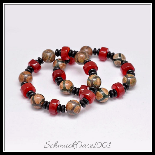 Tibetisches achat dzi-perlen-armband mit acryl-spacer-perlen in den farben tibetischer stil, achat, gefärbt, dzi-perlen, acryl-spacer-perlen