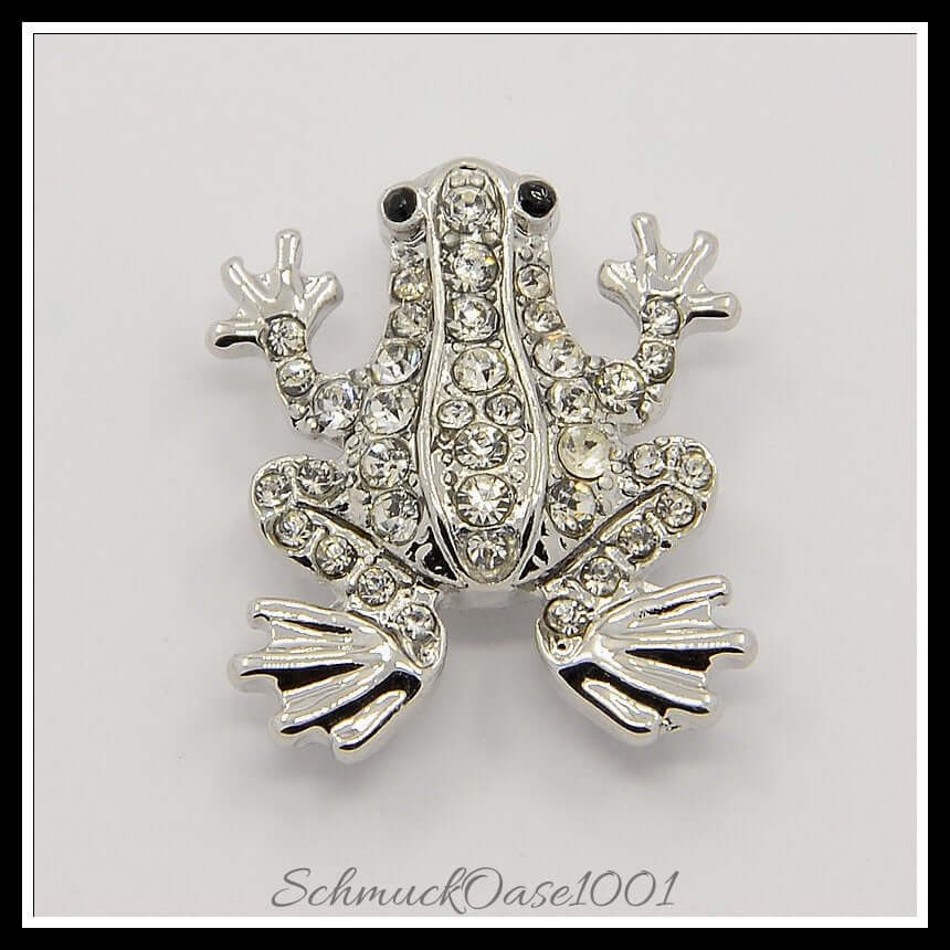 Frosch-snap-button mit strass – 23x19.5x6.5 mm / 6 stück, in der farbe kristall