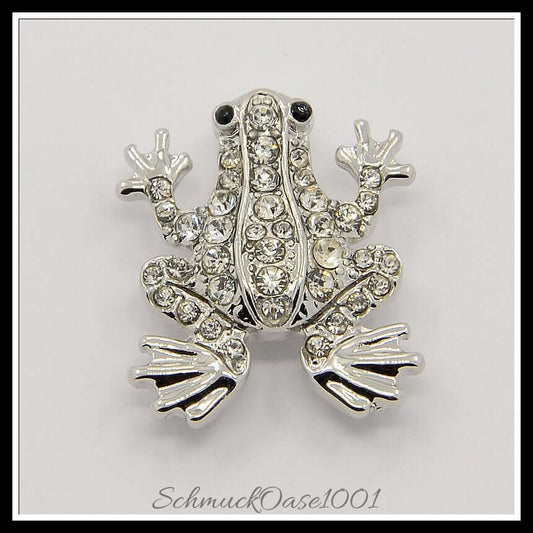 Frosch-snap-button mit strass – 23x19.5x6.5 mm / 6 stück, in der farbe kristall