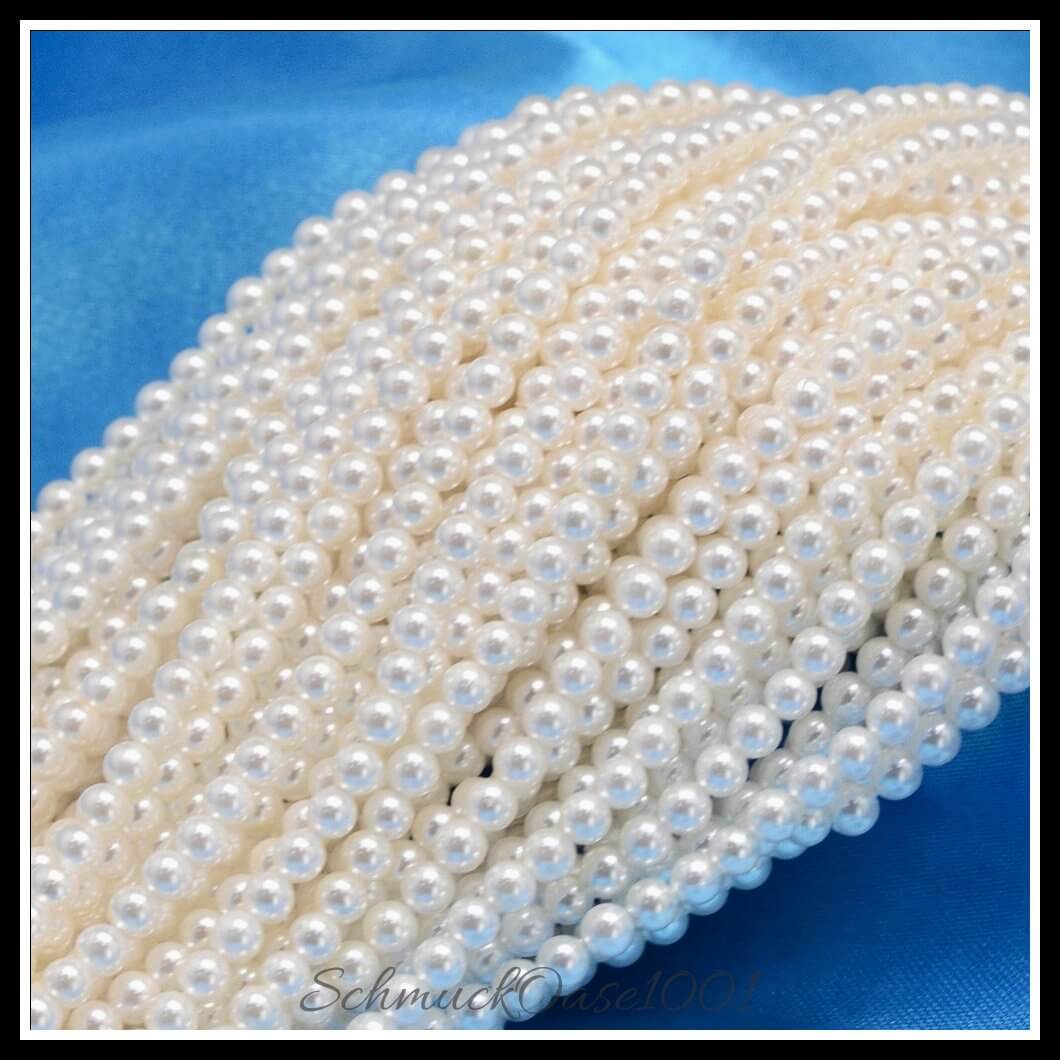 Shellperlenstränge – rund / ø3 mm / 2 stränge, in der farbe weiß