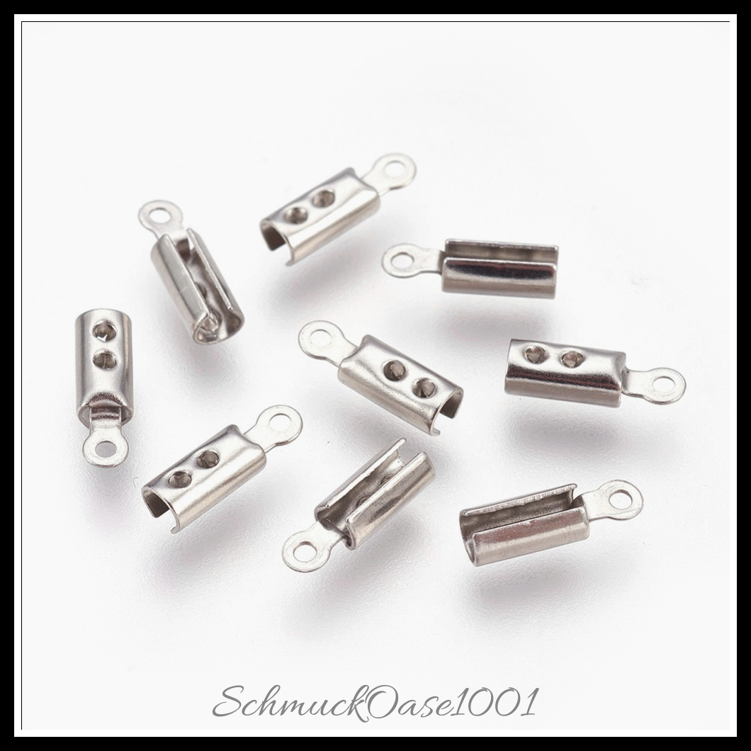 304 edelstahl klapp crimp-enden, edelstahl farbe, 15 stk., in der farbe 304 edelstahl, perfekt für die herstellung individueller ketten und armbänder