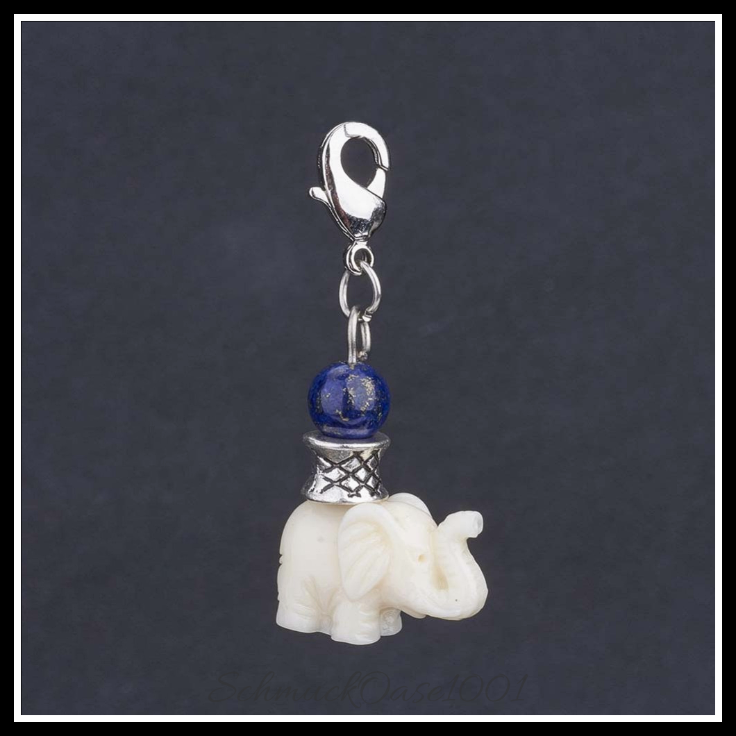 Natürliche lapis lazuli hängende dekorationen, elefant, 2 stk. in den farben lapis lazuli, harzperlen, messing