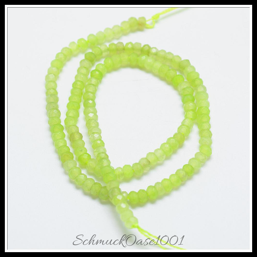 Natürliche jadeperlen, gefärbt, facettiert – rondell, verschiedene farben, aus koralle in der farbe natuerliche weisse jade, gefaerbt, facettiert, rondell und größe 4-5x3 mm bohrung: 0.5 mm ca. 115-120 stk pro strang 13.39-13.98 zoll (34-35.5 cm) 2 stränge, ausdrucksstark und ideal für auffällige designs