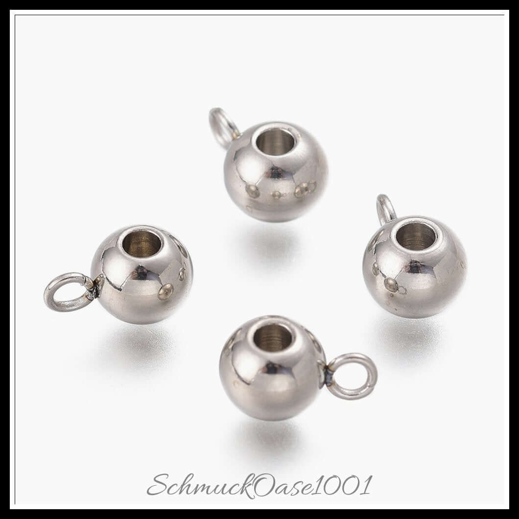 Edelstahl bail beads – rund / 8.5x5x2 mm / 30 stück, in der farbe edelstahl farbe