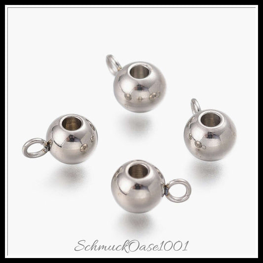 Edelstahl bail beads – rund / 8.5x5x2 mm / 30 stück, in der farbe edelstahl farbe