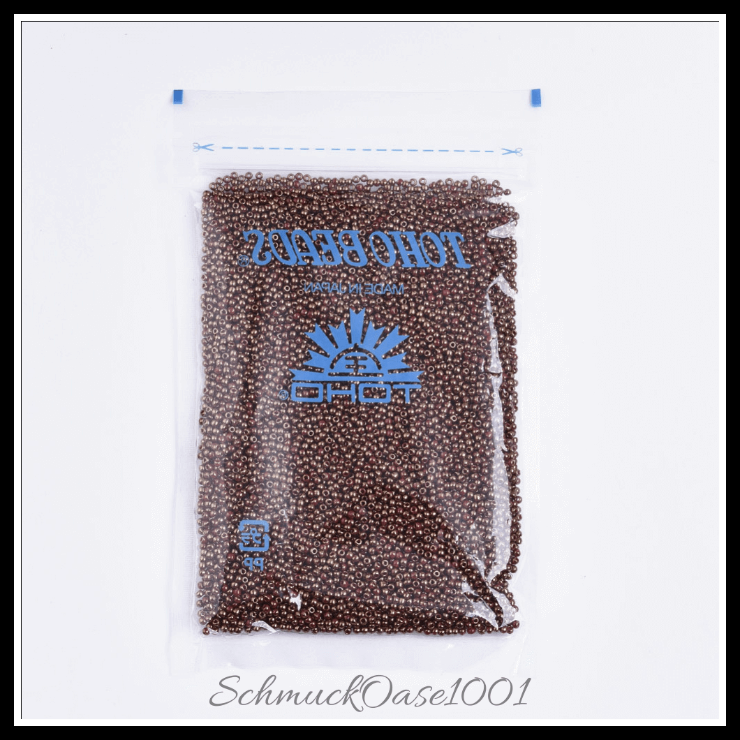 Toho runde rocailles – 11/0 – japanische rocailles – (1706) vergoldet – marmor schwarz – 20g, aus marmor schwarz in der farbe glas, toho, rund, 11/0, vergoldet, marmoriert und größe 11/0 2x1.5 mm, loch: 0.5 mm; 20 gramm