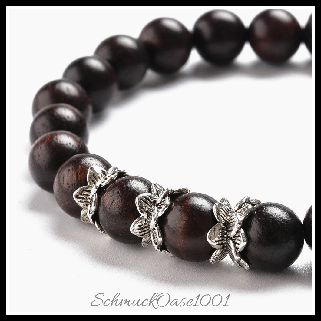 Yoga-thema naturholzperlen stretch armband – würfel mit ohm – 5.5 cm – 1 stk.