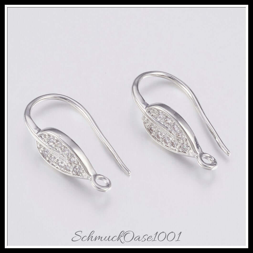 Messing ohrringhaken – zirkonia blatt / 21x6 mm – 1 paar, zusätzliches detailbild