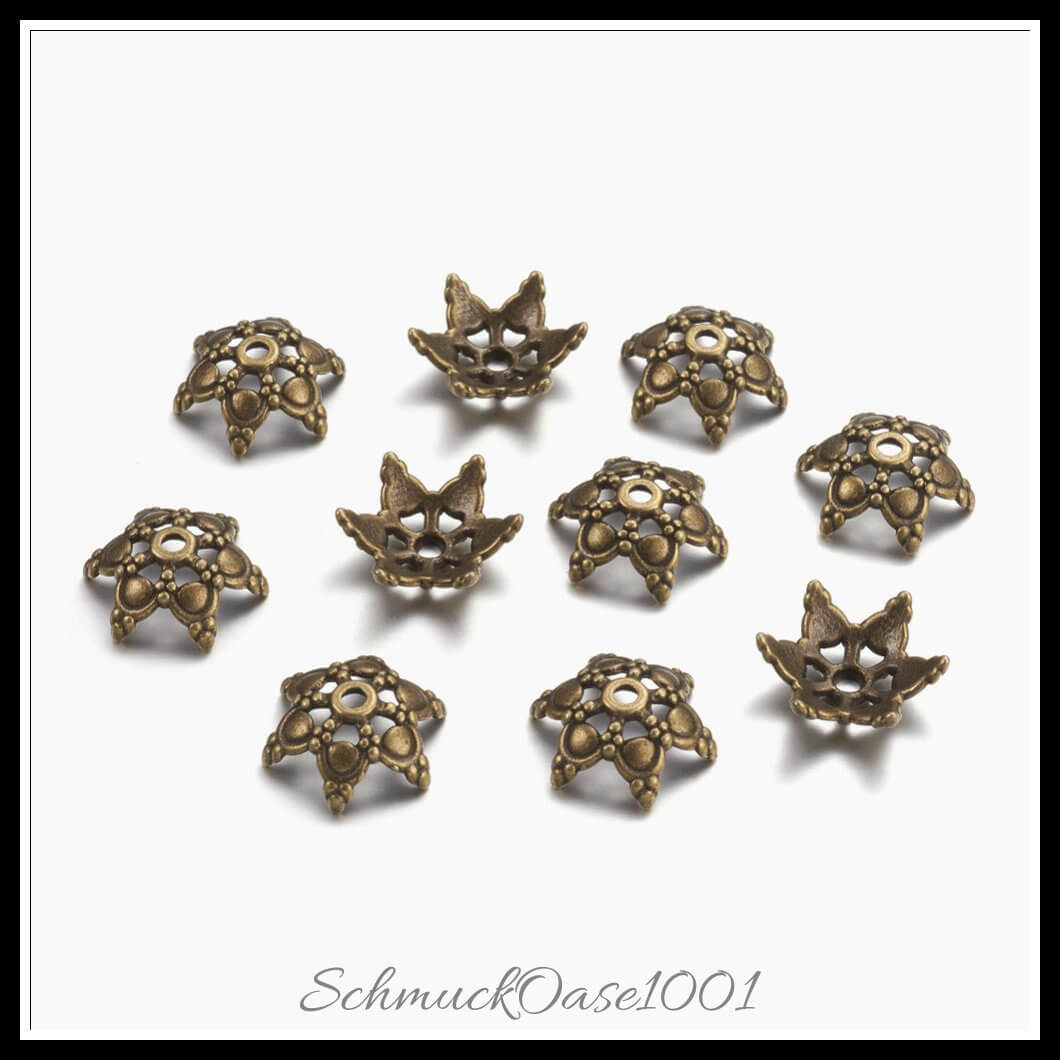 Tibetische metallkappen – rund / ø17 mm / 30 stück, in der farbe antik bronze