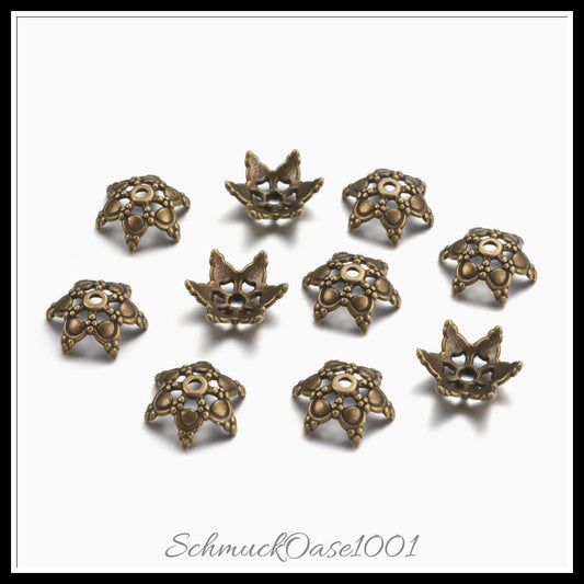 Tibetische metallkappen – rund / ø17 mm / 30 stück, in der farbe antik bronze