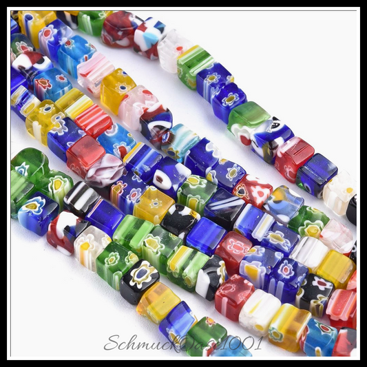 Cube handgemachte millefiori glasperlen – mischfarbe in den farben millefiori glas, kubus, handgemacht, ausdrucksstark und ideal für auffällige designs