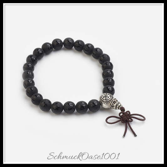 Naturachat stretch-armband mit guru-perlen-set in den farben naturachat, mattiert, stretcharmband, legierung, guru-perlenset