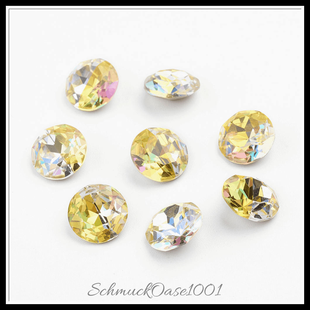 K9 glasrhinestone cabochons – klasse a – facettiert – flachrund – farbig – 10mm – 24 stück, in der farbe k9 glasrhinestone, klasse a, facettiert, flachrund, ton zwei, glänzende laserart