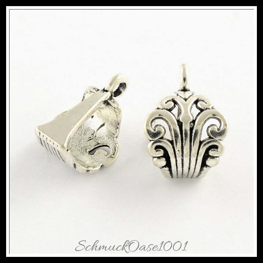 Tibetische hanger links – blume / 17x10x10 mm / 6 stück, in der farbe antik silber