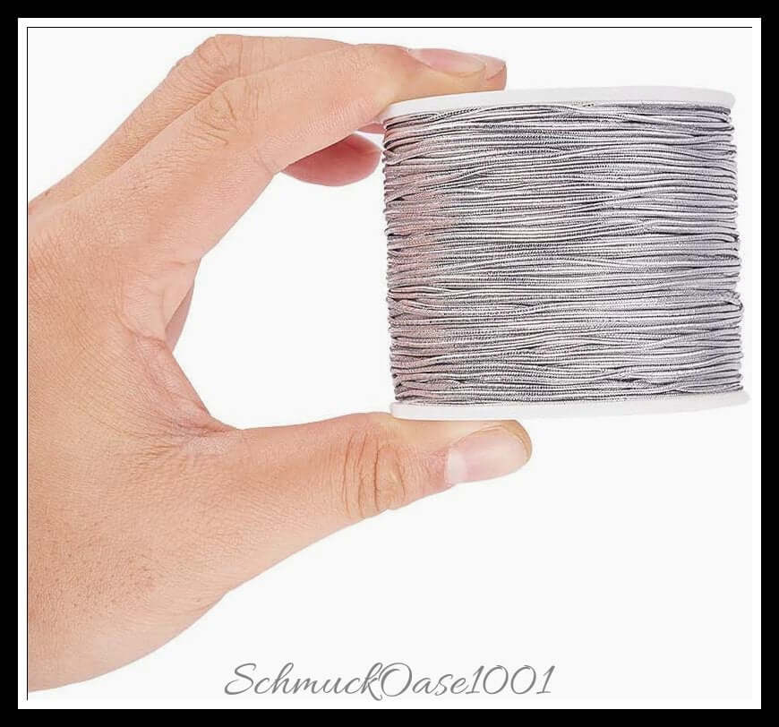 Elastische kordel – polyester außen, gummi innen – 1 rolle / ø1–2 mm – silber, zusätzliches detailbild