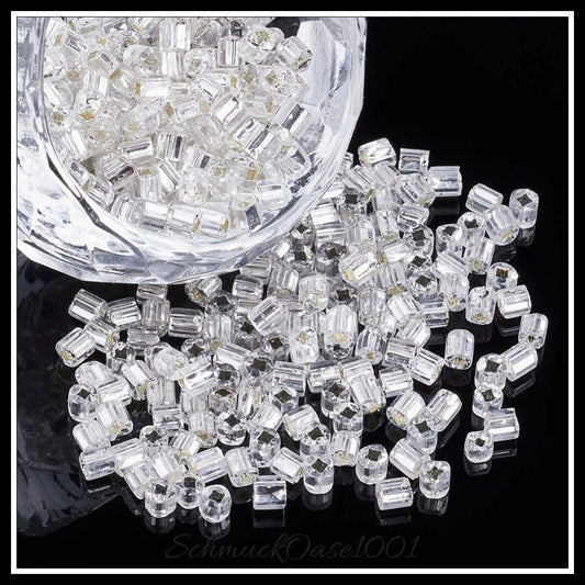 Glasperlkornperlen – silber ausgekleidet – quadratisches loch / 2–2.5 mm / 50 g, in der farbe rauch weiss