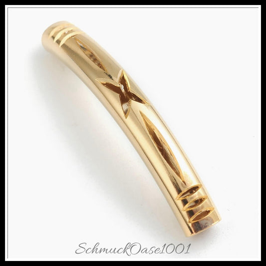 Messingrohrperlen – hohlrohr mit schmetterling / 39x5.5x4 mm / 4 stück, in der farbe gold