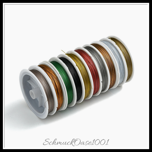 Tiger schwanz draht, nylon beschichteter stahl, mischfarbe, 10 rollen/set in den farben stahl mit nylonbeschichtung