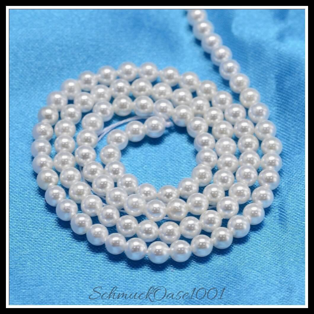 Shellperlenstränge – rund / ø3 mm / 2 stränge, aus muschelkernperlen / rund, weiß in der farbe weiß und größe ø3 mm, loch: 0.5 mm, ca. 110 stück / strang / 2 stränge