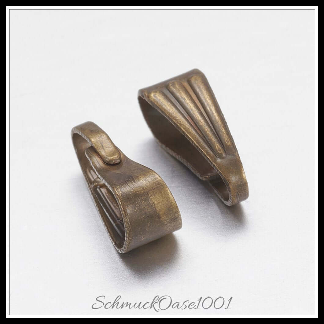 Eisen snap-on bails – 8.5x3.5x4 mm / 60 stück, aus eisen / snap-on, antikbronze in der farbe antik bronze und größe 8.5x3.5x4 mm, loch: 2.5x7.5 mm / 60 st., perfekt für die herstellung individueller ketten und armbänder